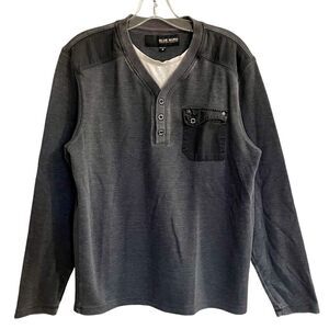 Blue Guru By Society Shirt Ribbed Henley Men Sz Medium Gray Long Sleeve P…